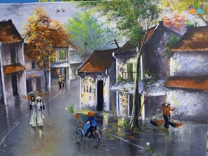 Tranh sơn dầu phong cảnh Hà Nội đẹp