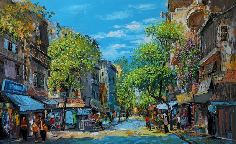 Tranh sơn dầu phong cảnh Hà Nội một ngày nắng đẹp