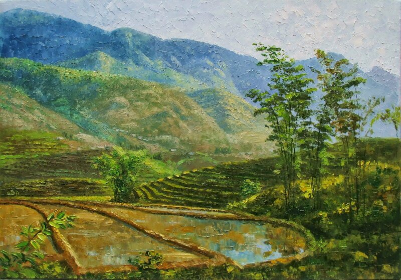 Tranh sơn dầu ruộng bậc thang