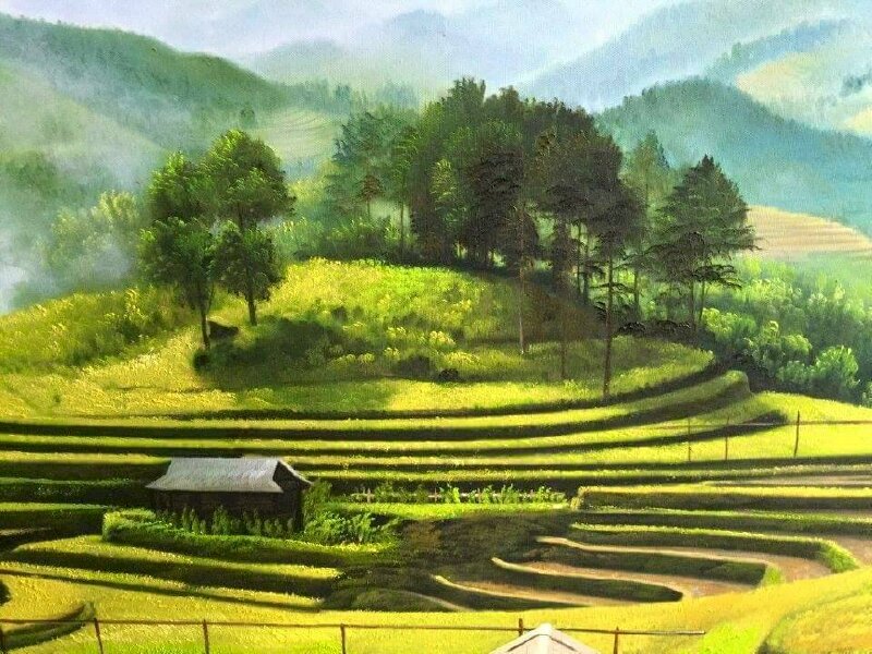 Tranh sơn dầu treo tường đẹp cảnh ruộng bậc thang huyền ảo lung linh
