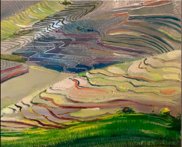 Tranh treo tường chất liệu sơn dầu phong cảnh ruộng bậc thang