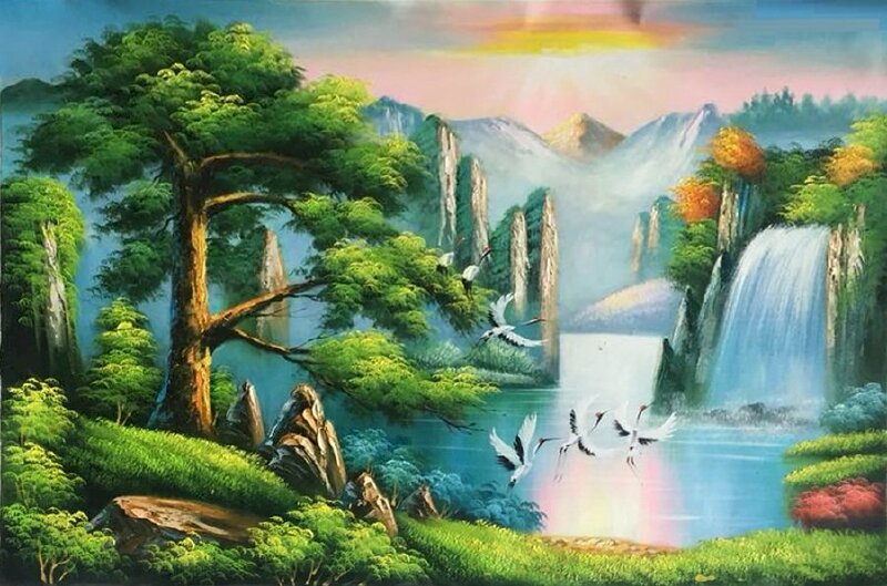Tranh sơn dầu phong cảnh sơn thủy hữu tình cho người mệnh thủy