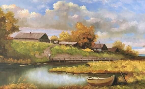 Tranh phong cảnh màu nâu màu vàng cho người tuổi giáp tý 1984 mang lại may mắn tài lộc