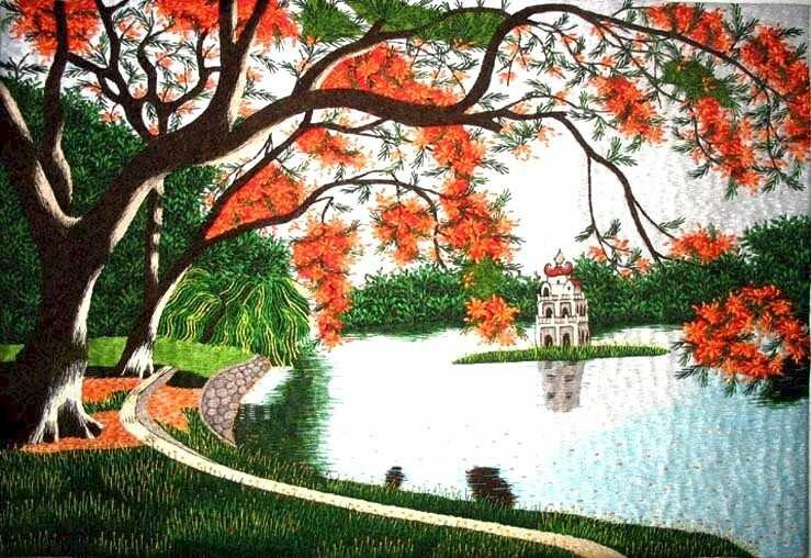 Tranh vẽ phong cảnh hồ gươm thơ mộng