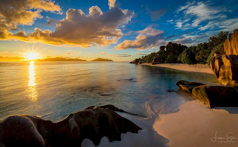 Tranh dán tường 3d cảnh bình minh mặt trời mọc trên biển 