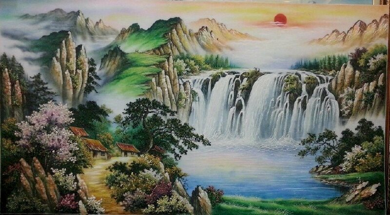 Tranh phong cảnh sơn thủy hữu tình thiên nhiên hùng vĩ