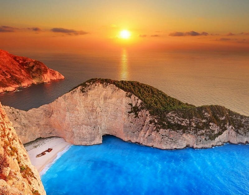 Tranh dán tường 3d cảnh biển đảo vào lúc bình minh