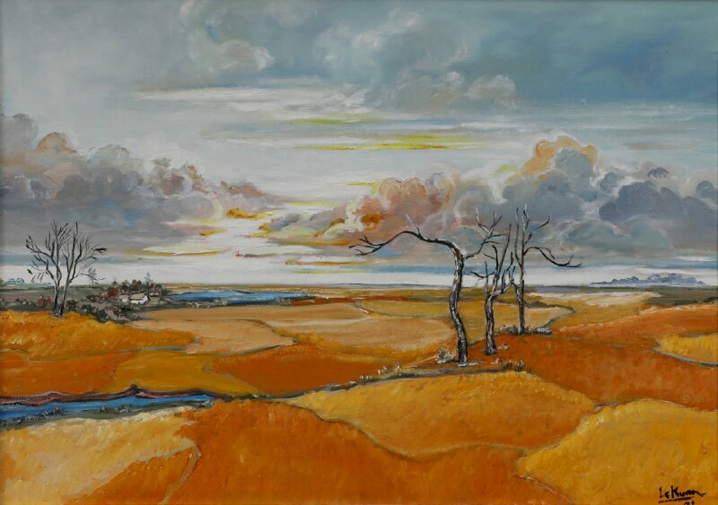 Tranh phong cảnh những cánh đồng nâu vàng  cho người tuổi giáp tý 