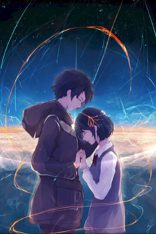 Tranh  dán tường anime Your Name Miyamizu Mitsuha và Tachibana Taki gặp nhau