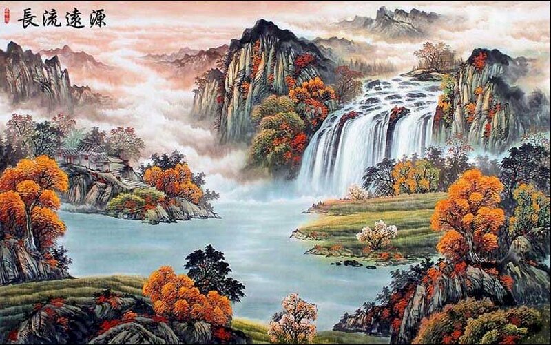 Tranh vẽ phong cảnh sơn thủy hữu tình thiên nhiên hùng vĩ