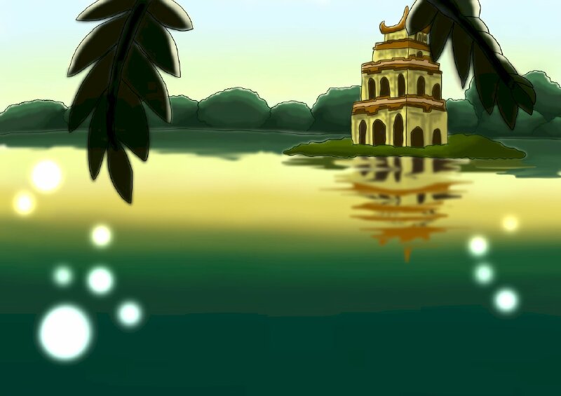 Tranh vẽ phong cảnh hồ gươm đơn giản