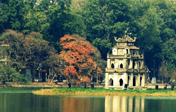 Tranh phong cảnh hồ gươm xưa đơn giản đẹp