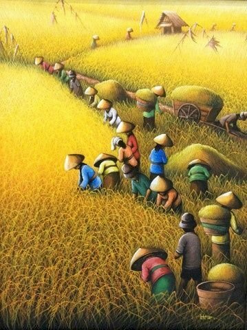 101 mẫu tranh phong cảnh gặt lúa đẹp nhất, chất lượng cao, tải miễn phí