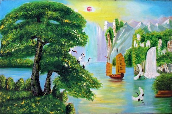 Tranh phong cảnh sơn thủy hữu tình 3D đẹp trang trí phòng khách