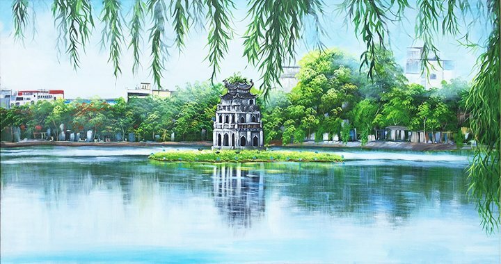 Tranh phong cảnh hồ gươm đơn giản