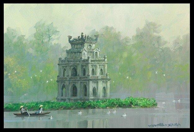 Tranh phong cảnh hồ gươm đơn giản trữ tình nên thơ