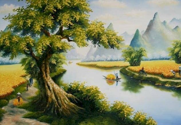Tranh phong cảnh nông thôn đơn giản yên bình