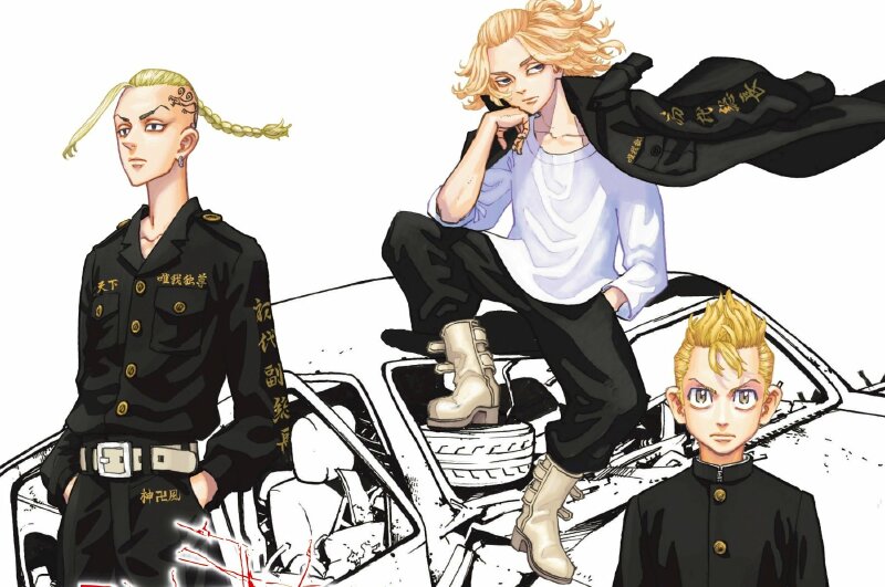 Tranh dán dán tường anime Tokyo Revengers có Hanagaki, Manjiro Sano và Draken