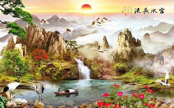 Tranh phong cảnh sơn thủy hữu tình 3D núi non trùng điệp