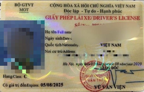 Ảnh mặt trước bằng lái xe hạng C
