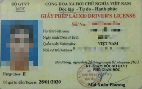 Mặt trước bằng lái E