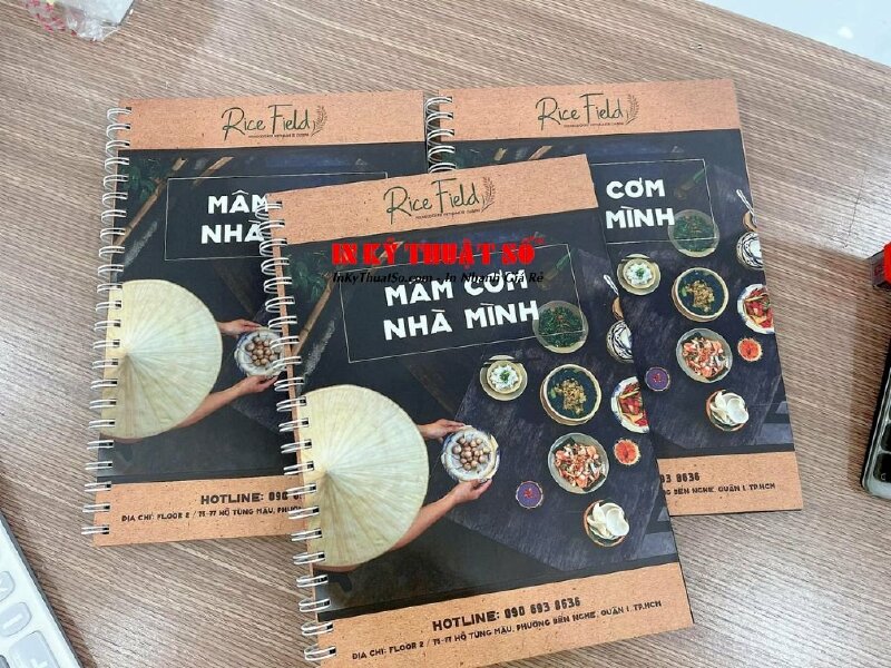 In menu đóng cuốn lò xò, gáy ốc xoắn, trôn ốc nhựa tăng độ bền, lật mở siêu  tiện lợi