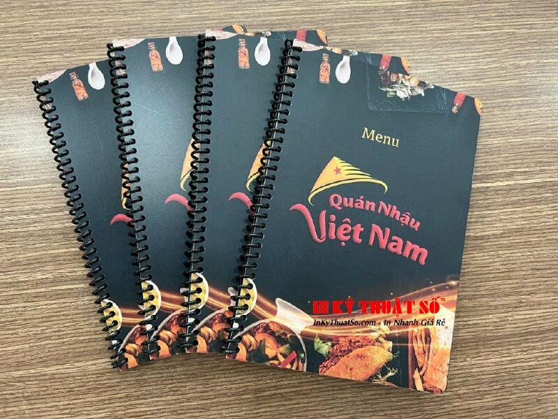 In menu nhựa cuốn đóng gáy lò xo - Quán nhậu Việt Nam - gửi hàng đi Đài Loan - In Kỹ Thuật Số Since 2006 - Ảnh: 2