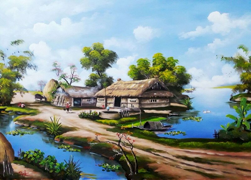 Tranh ngôi làng quê nhỏ Việt Nam 3D