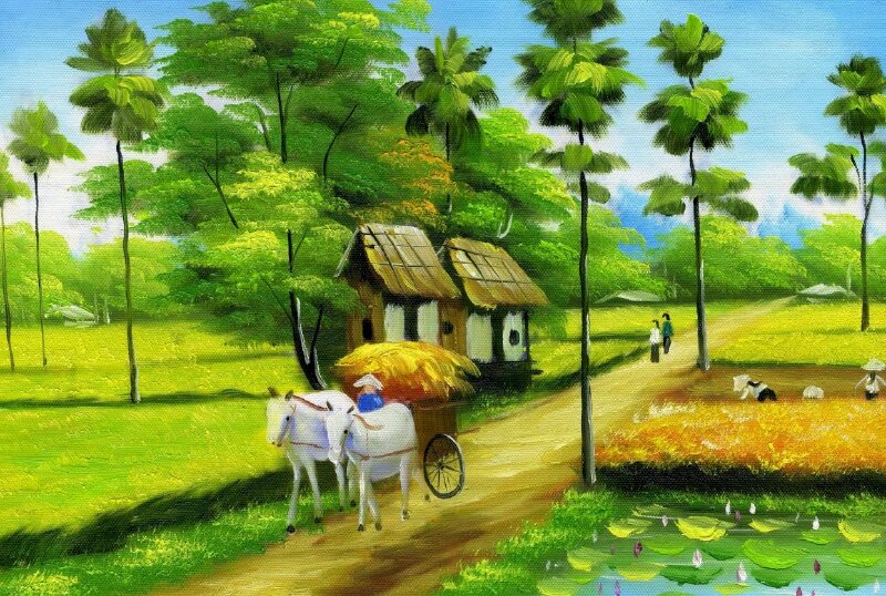 Tranh đồng quê Việt Nam đậm văn hóa phong kiến