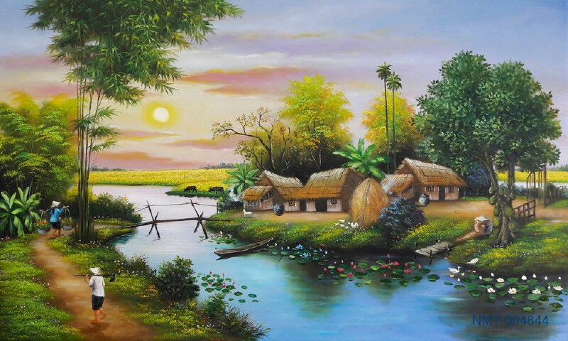 Tranh dán tường phong cảnh nông thôn Việt Nam tuyệt đẹp