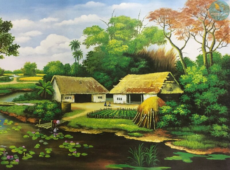 Tranh làng quê Việt Nam một ngày yên bình