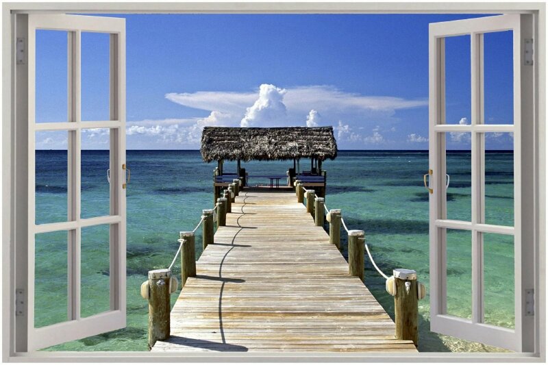 Tranh dán tường khung cửa sổ 3D đơn giản