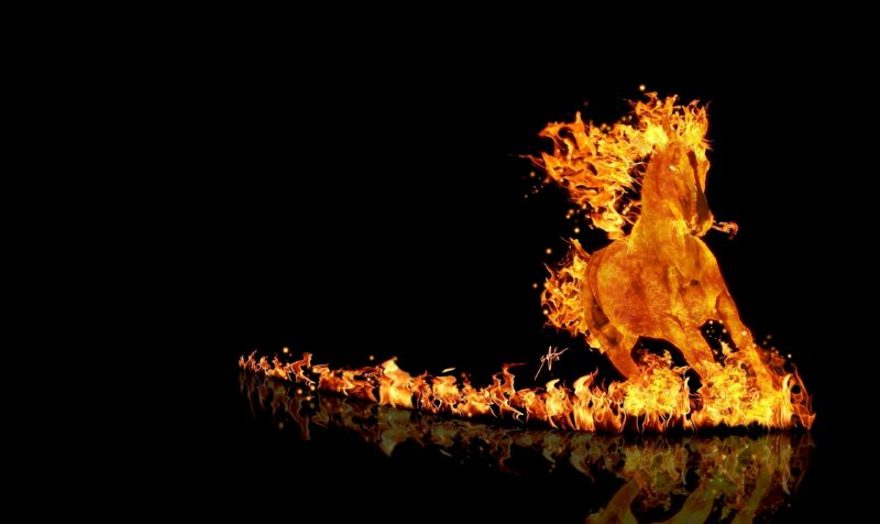 Tranh phong cảnh ngựa lửa dũng mãnh trong màn đêm