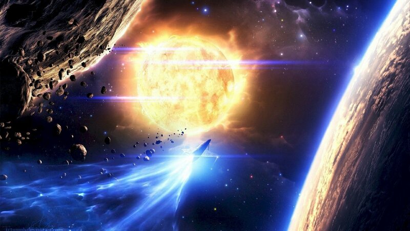 Tranh phong cảnh mặt trời rực sáng lửa trong vũ trụ