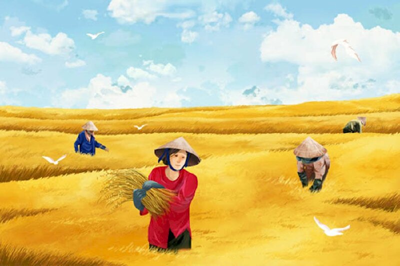 Hãy đến với bức tranh vẽ người nông dân gặt lúa để ngắm nhìn họ với sự tận tâm, chăm chỉ và hạnh phúc trên khuôn mặt. Bức tranh sẽ đưa bạn trở lại những ký ức đẹp của quê hương và khơi gợi sự nhẹ nhàng, dịu dàng trong tâm hồn.