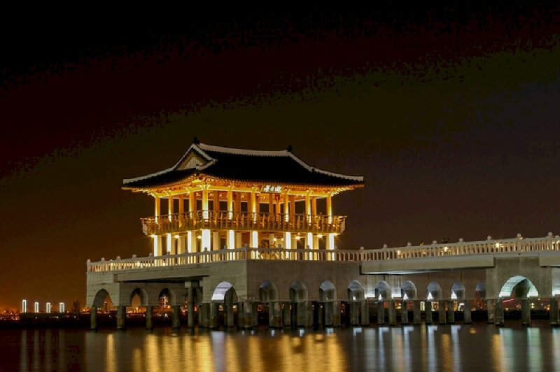 Tranh phong cảnh Vọng lâu Yeongil, Pohang Hàn Quốc với cảnh đêm tuyệt đẹp