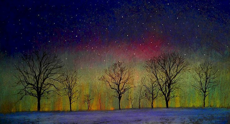 Tranh vẽ phong cảnh hàng cây dưới trời đêm thật đẹp