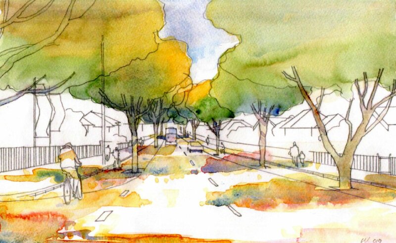 Tranh phong cảnh hàng cây đơn giản, đẹp