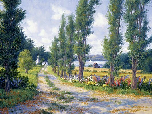 Tranh phong cảnh hàng cây và con đường đẹp