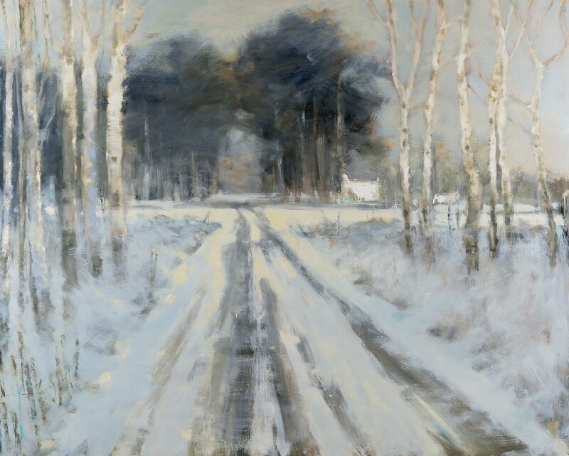 Tranh vẽ phong cảnh hàng cây trụi lá 02 bên đường đầy nghệ thuật làm tranh treo tường đẹp