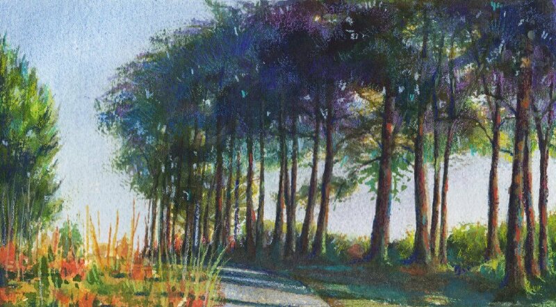 Tranh vẽ phong cảnh hàng cây và con đường làm tranh treo tường trang trí không gian tuyệt đẹp