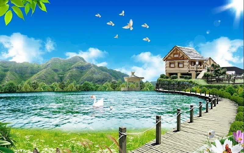 Tranh phong cảnh hồ nước 3D đẹp