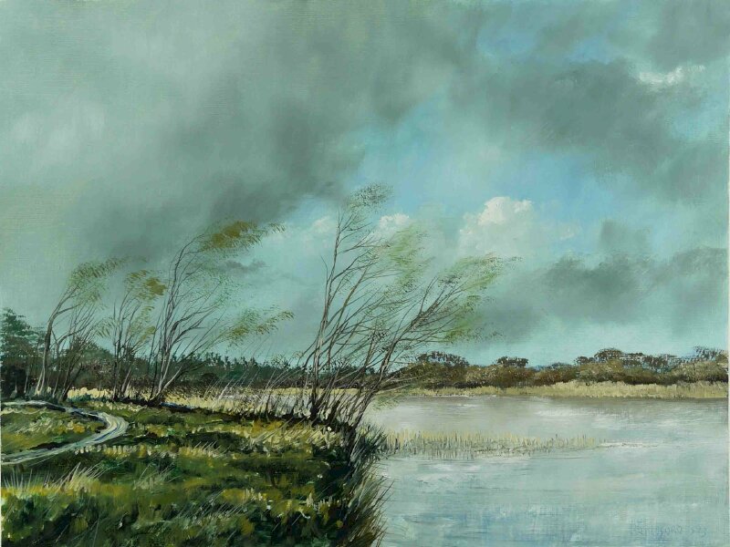 Tranh phong cảnh hồ nước vẽ sơn dầu đẹp