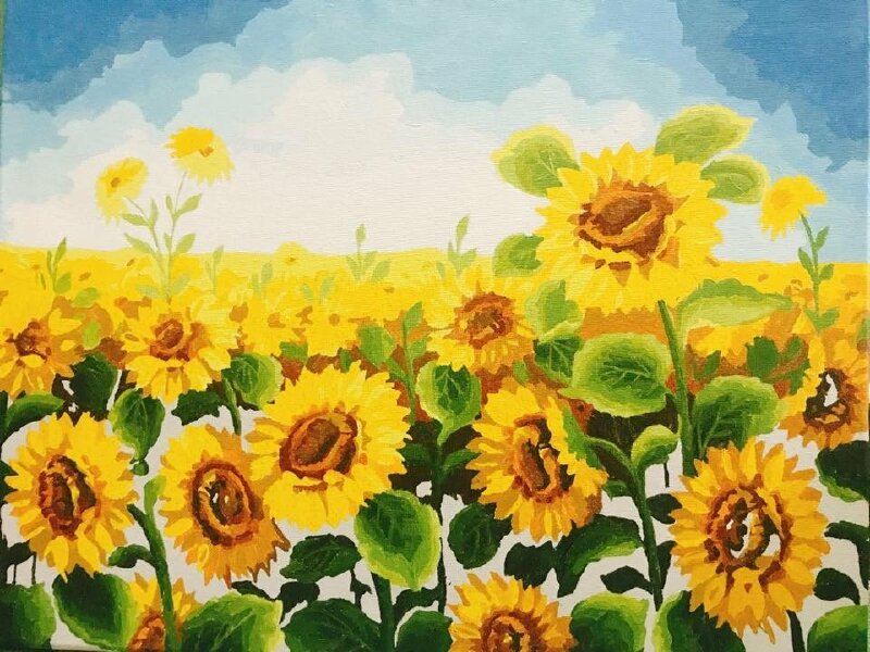 Tranh phong cảnh hoa hướng dương vẽ bằng màu nước làm tranh treo tường đẹp cho người tuổi Dậu