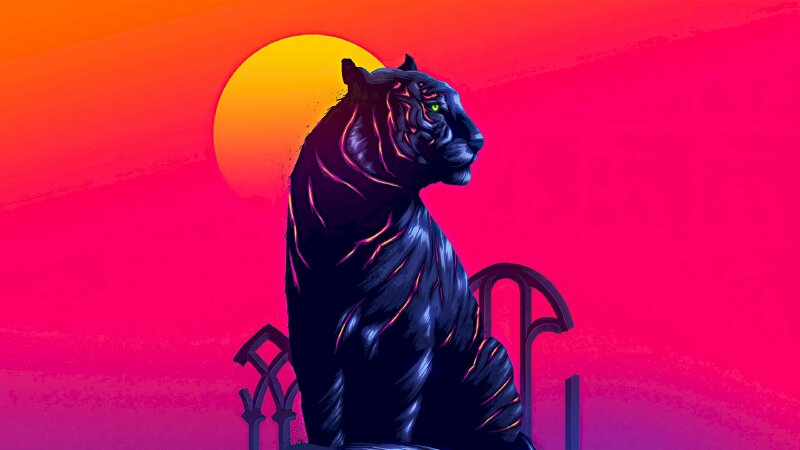 Tranh phong cảnh hổ dưới hoàng hôn