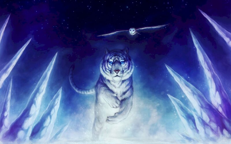 Tranh phong cảnh hổ và chim dũng mãnh