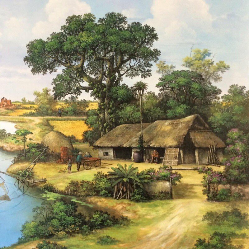 Tranh trang trí tường phong cảnh làng quê tuyệt đẹp dành cho người tuổi Dậu