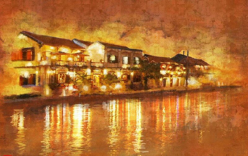 Tranh phố cổ Hội An đẹp lung linh