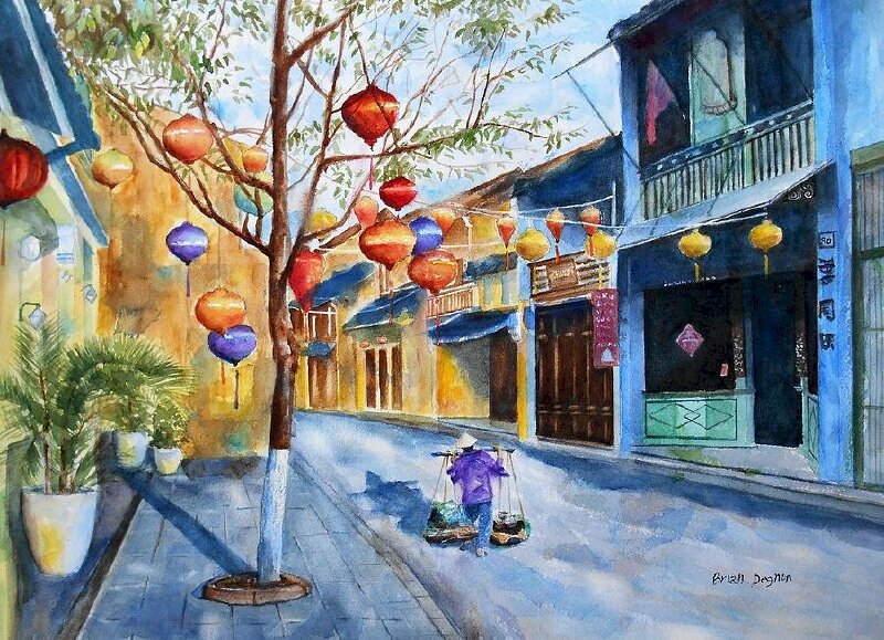 Bức tranh một sớm bình yên ở phố cổ Hội An làm tranh treo tường đẹp