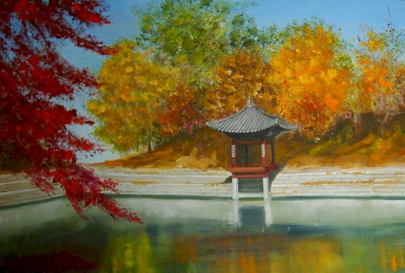 Tranh phong cảnh mùa thu Hàn Quốc đẹp